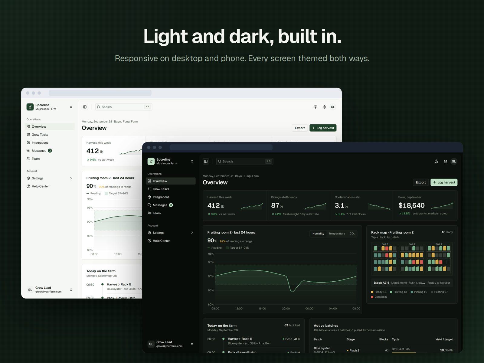 Sporeline light and dark mode